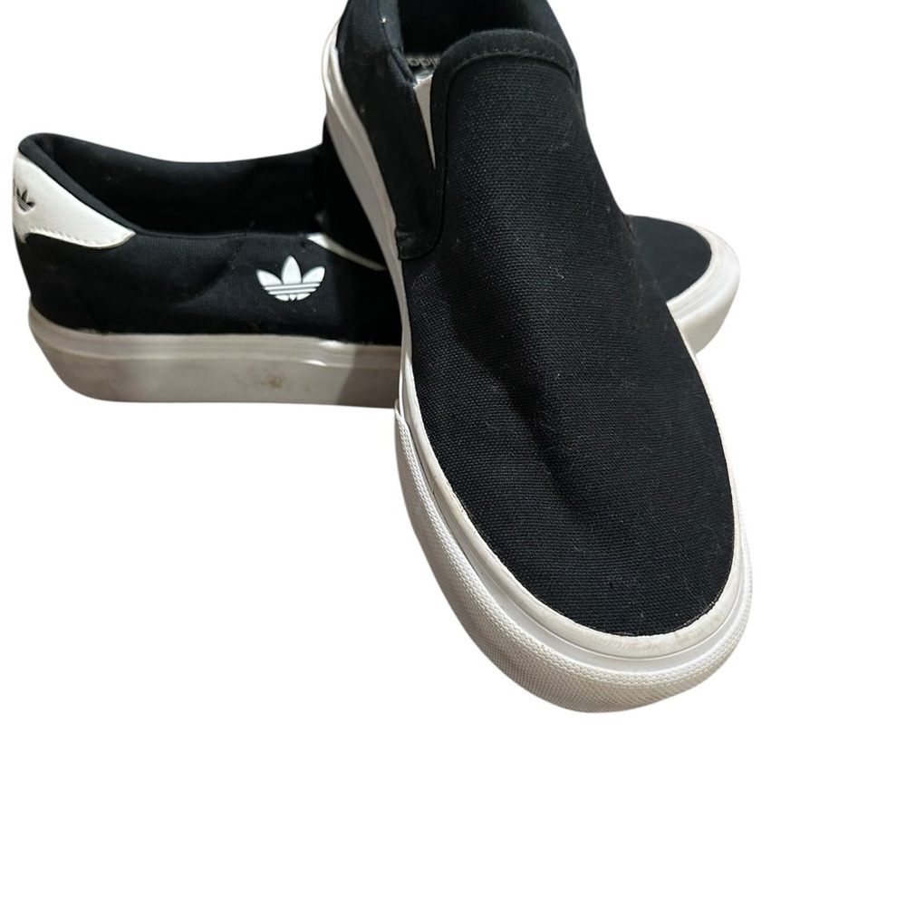 Adidas Black and White Canvas Slip-Ons